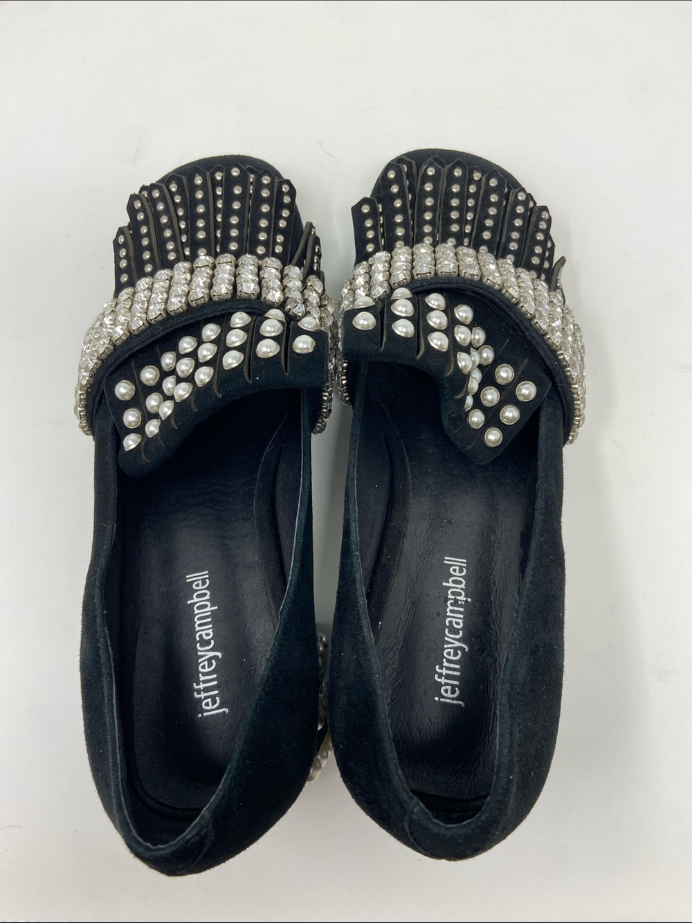 Jeffrey Campbell Black Embellished Pearl & Studded Block Heel Loafer size 10 - Picture 9 of 10